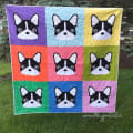 Woollypetals Beatrice Bulldog FPP quilt with 9 colorful blocks