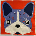 Woollypetals Beatrice Bulldog foundation paper pieced quilt block with cream, blue, and red fabrics