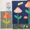Woollypetals Echinacea Field Quilt Block in three sizes with fabric flowers