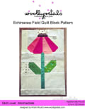 Woollypetals Echinacea Field Quilt Block with pink petals and green leaves