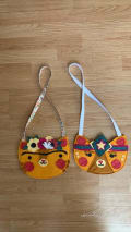 Woollypetals Felt Cat Purse in two colorways with floral and star details