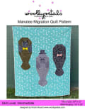 Woollypetals Manatee Migration Quilt with three manatees on turquoise water background