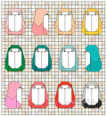 Woollypetals Penguin Social quilt pattern showing eight penguin blocks in various colors