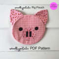 Woollypetals Pig Pouch in pink gingham with strawberry fabric ears