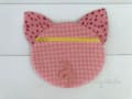 Woollypetals Pig Pouch in pink gingham with rose-printed ears and zipper