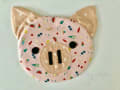Woollypetals Pig Pouch with pink food-print fabric and tan ears