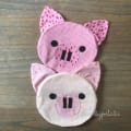 Woollypetals Pig Pouch pattern in pink gingham and floral fabrics