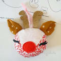 Woollypetals Reindeer Ornament with gold glitter antlers and brown star ears