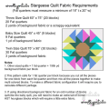 Woollypetals Stargeese Quilt fabric requirements chart with colorful star and flying geese block design