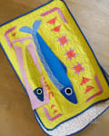 Woollypetals Sardine Tin FPP quilt with blue sardines on yellow background