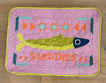 Woollypetals Sardine Tin FPP quilt with yellow fish and pink background