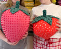 Woollypetals Strawberry Pillow in pink and red fabrics