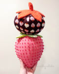 Woollypetals Strawberry Pillow stuffed fabric craft stacked in pink and dark red