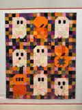 Woollypetals Ghost Party Pumpkin Expansion Pack quilt with appliqué ghosts and pumpkins