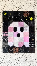 Woollypetals Ghost Party quilt with pink, black and white fabric blocks