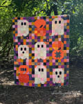 Woollypetals Ghost Party Pumpkin Expansion Pack quilt with colorful patchwork