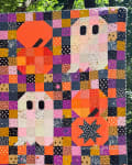 Woollypetals Ghost Party Pumpkin Expansion Pack quilt with orange pumpkins and ghosts