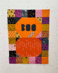 Woollypetals Ghost Party Pumpkin Expansion Pack quilt block with orange pumpkin and BOO text