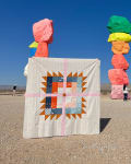 Woollypetals Wash Your Paws quilt displayed in desert landscape