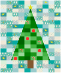 Woollypetals Oh Christmas Tree Quilt with patchwork background and appliqué decorations