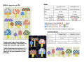 Woollypetals Capped Quilt pattern with colorful mushroom blocks on dark background