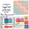 Woollypetals Clogged Quilt pattern with colorful log cabin blocks and heart centers
