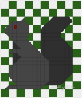 Woollypetals Squirrel quilt pattern in gray and green on checkered background