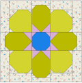 Woollypetals StarPetals Mini Quilt with octagon blocks in yellow and blue