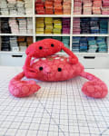 Woollypetals Coco the Crab stuffed plush in pink and red fabrics