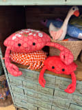 Woollypetals Coco the Crab stuffed pattern in pink and red fabrics