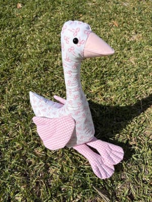Woollypetals Silly Goose stuffed fabric goose with pink floral print