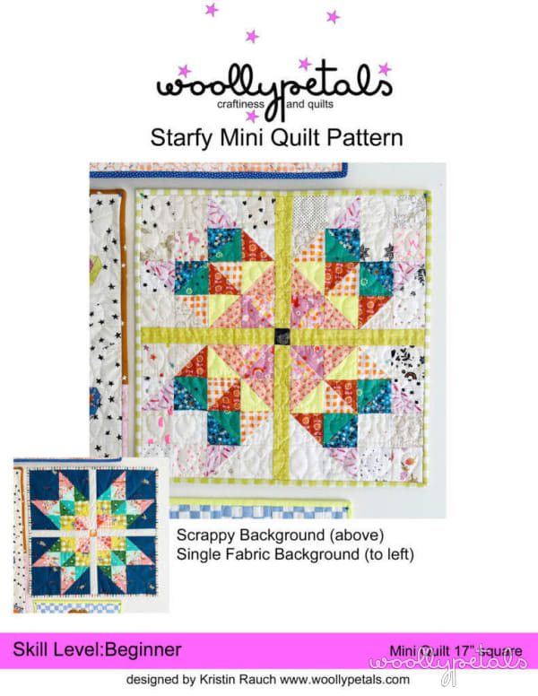 Woollypetals Starfy Mini Quilt Pattern with sawtooth star blocks in two colorways