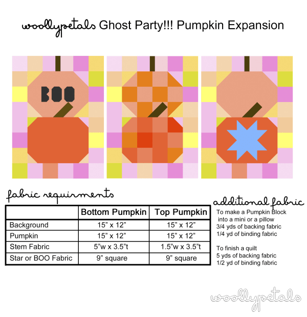 Woollypetals Ghost Party Pumpkin Expansion Pack quilt blocks with BOO and star designs