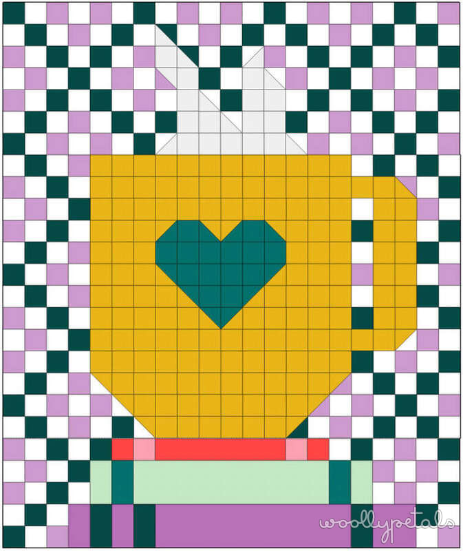 Woollypetals Book Date Patchwork Quilt with teal heart and stacked books design