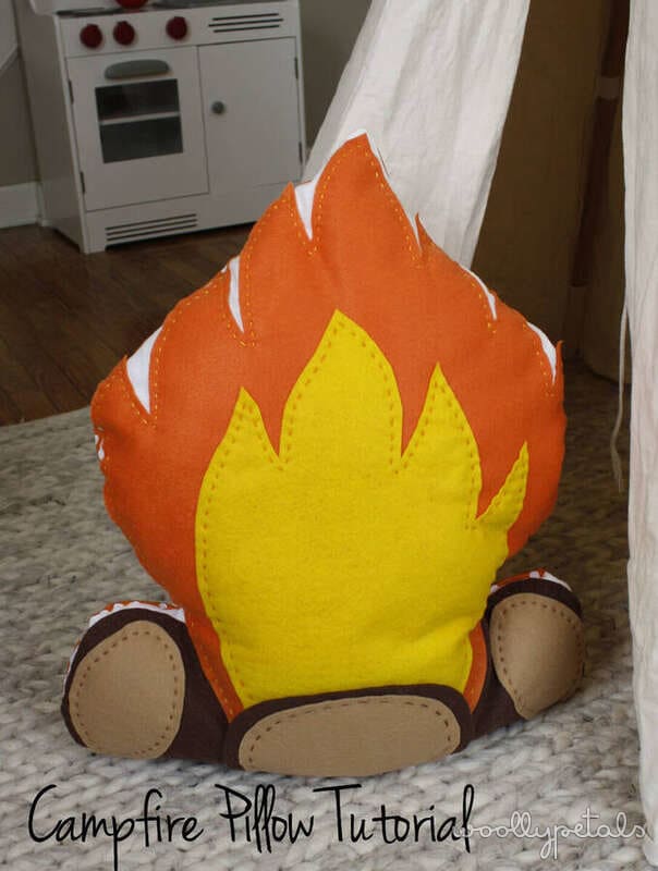 Campfire Pillow Tutorial craft with orange flames and yellow center