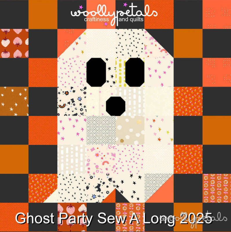 Ghost Party Sew Along 2025 quilt pattern with Halloween-themed fabrics