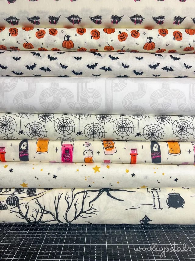 Ghost Party quilt fabric bundle with Halloween prints in cream and navy