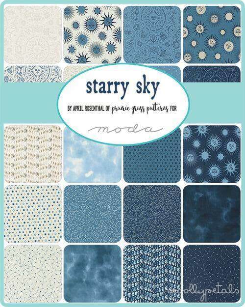 Starry Sky fabric collection by Moda in blue and cream tones