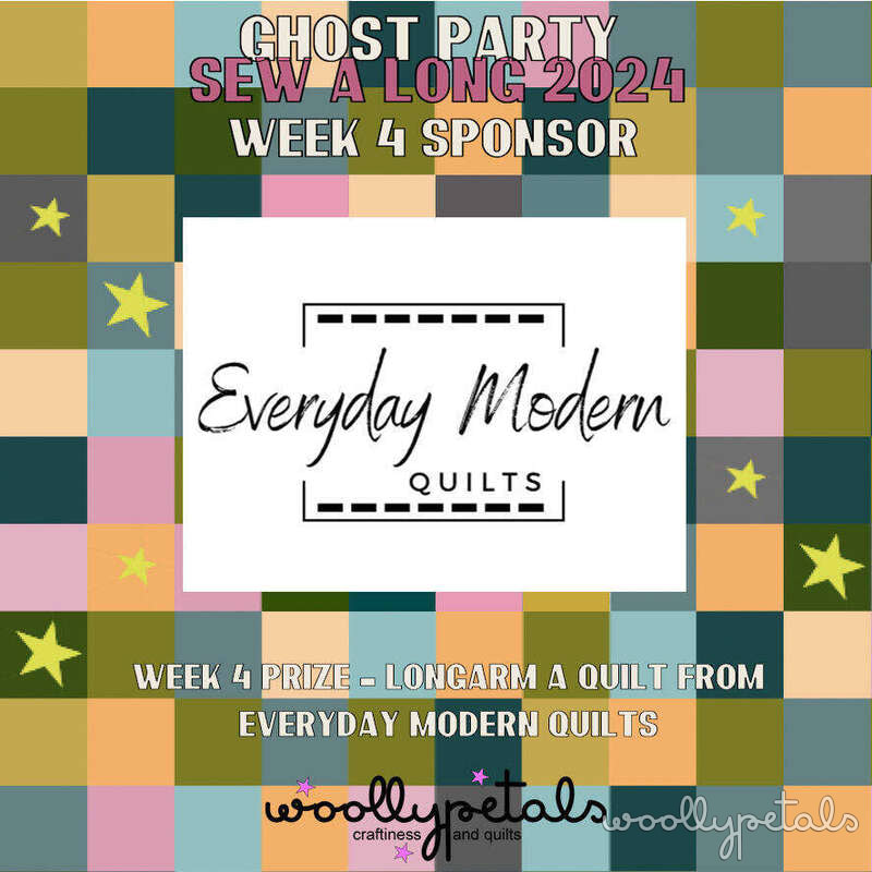 Woollypetals Ghost Party Sew Along Week 4 Sponsor announcement with Everyday Modern Quilts logo