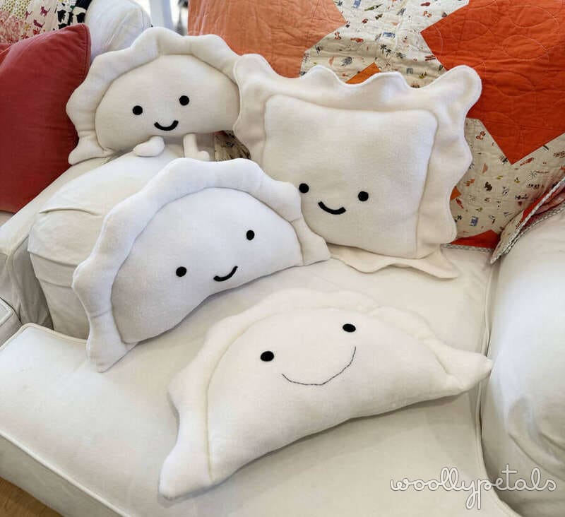 Woollypetals Pasta Pillow Tutorial featuring handmade ravioli and pierogi pillows
