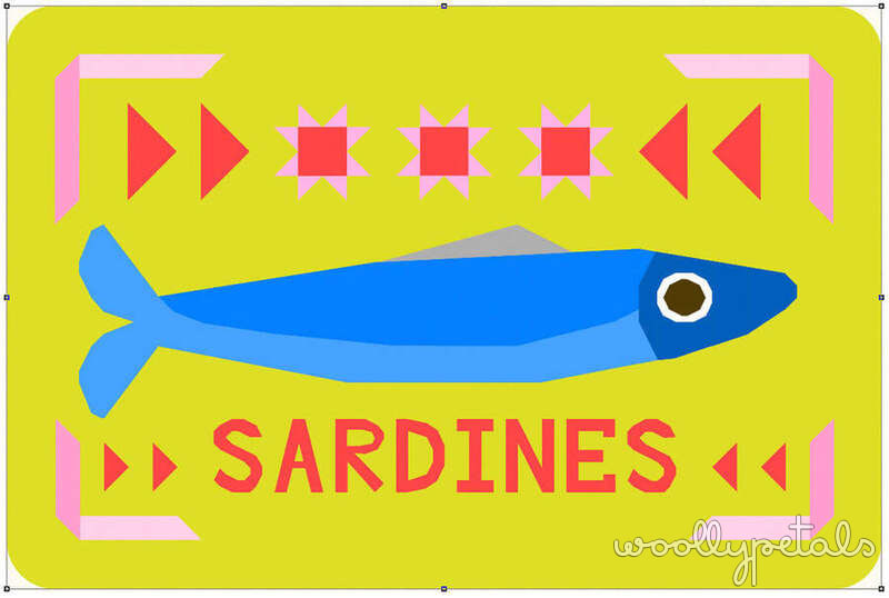 Woollypetals Sardine Pillow Pattern cover with blue fish illustration