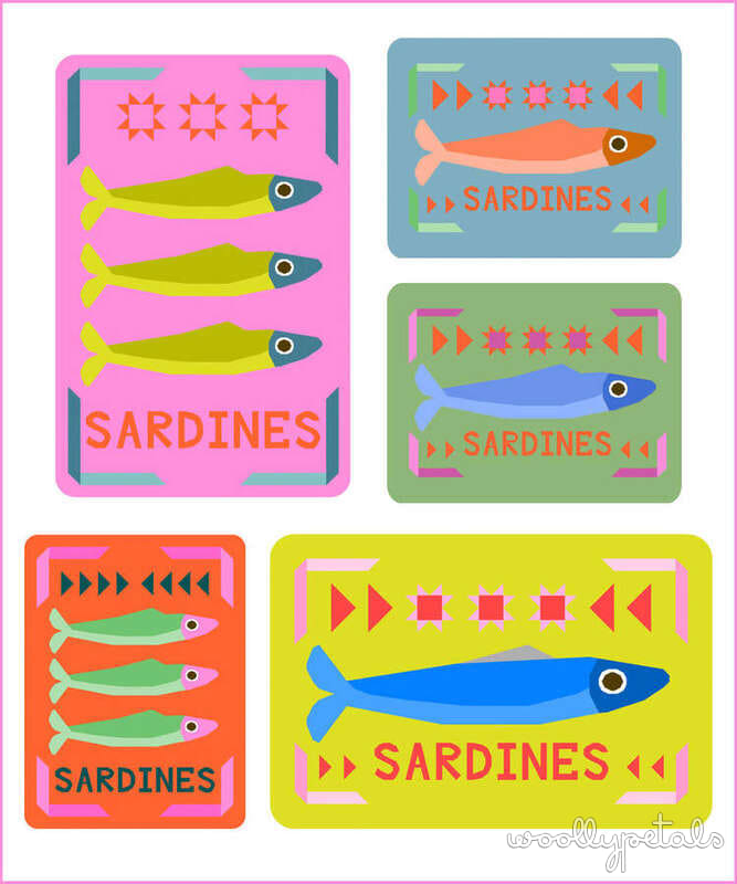 Woollypetals Sardine Tin pattern in five colorful foundation paper pieced block designs