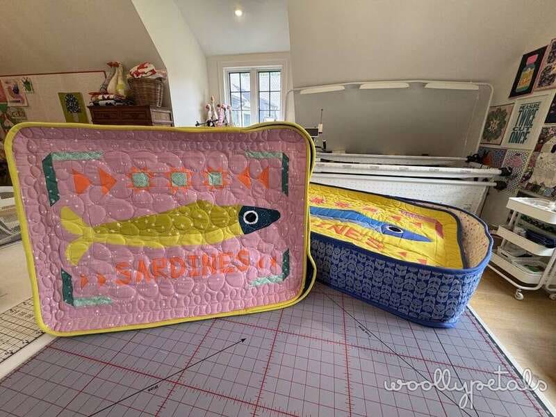 Woollypetals Sardine Tin pattern blocks displayed on cutting mat