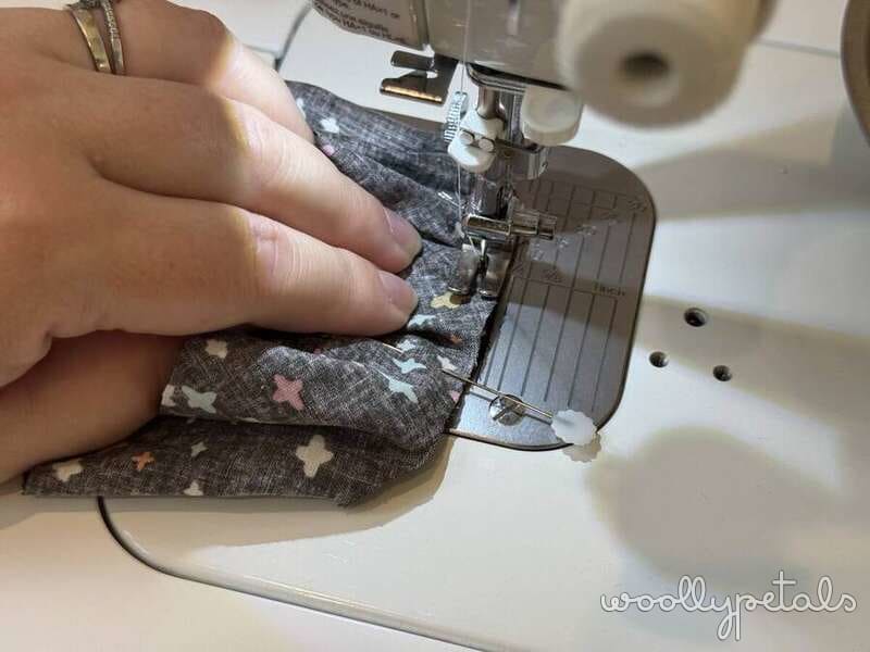 Woollypetals Silly Goose Witch Hat Tutorial sewing step with fabric under presser foot