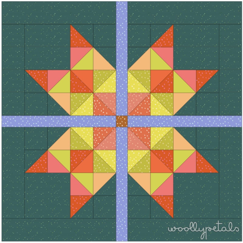 Woollypetals Starfy quilt with prismatic giant sawtooth star in jewel tones