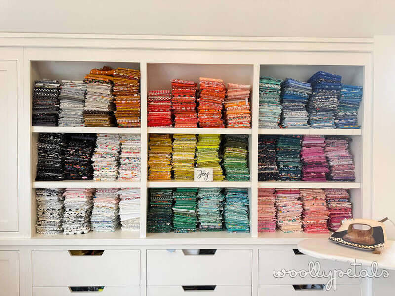 Woollypetals New Star Beginner Quilt Course fabric collection organized by color