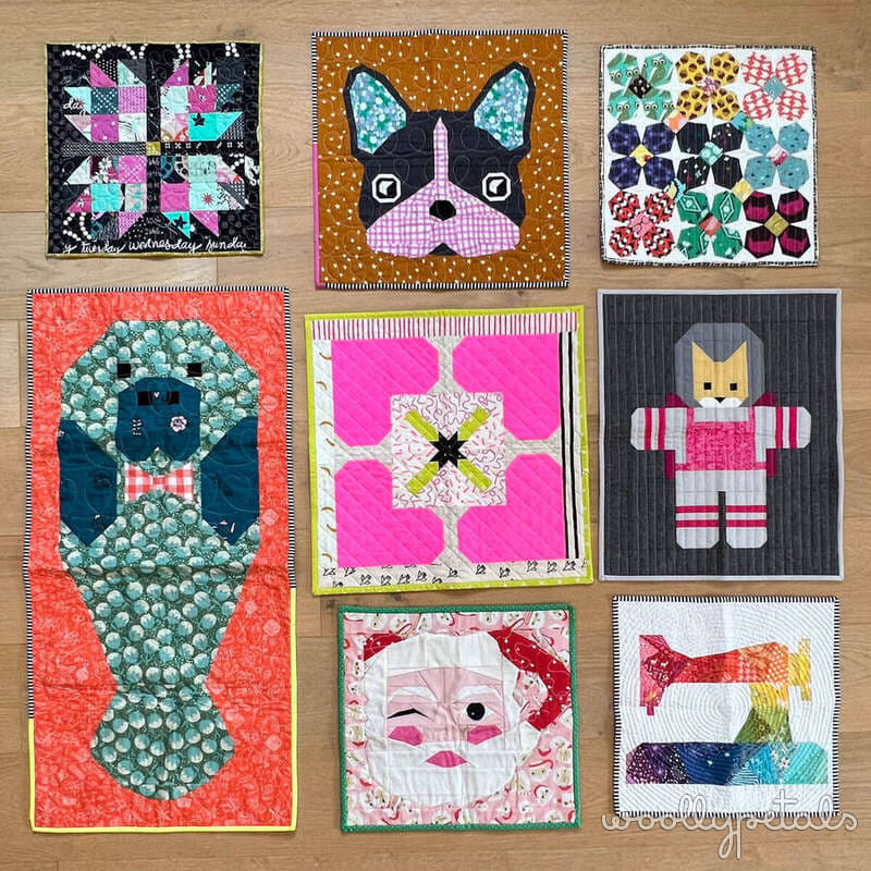 Woollypetals Mini Quilt Swap 2024 collection of nine completed mini quilts