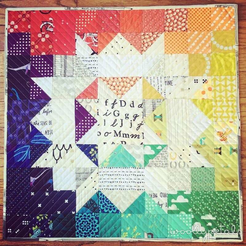 Woollypetals Mini Quilt Swap 2024 featuring colorful mini quilts arranged in a grid