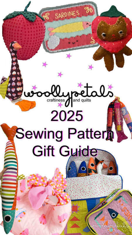 Woollypetals 2025 Sewing Pattern Gift Guide cover with colorful handmade projects