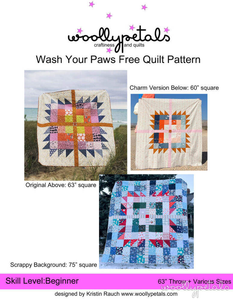 Woollypetals Wash Your Paws quilt pattern in three versions